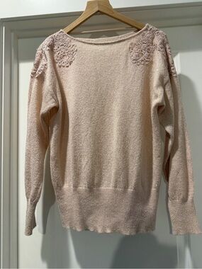 Elle Women's Embellished Boatneck Sweater - Cream Pink Size Large